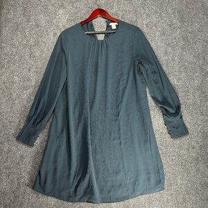 H&M  Dress Womens 10 Green Shift Long Sleeve Keyhole Button Back Neck Cuffs